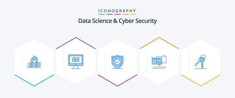 ciência de dados e segurança cibernética 25 pacote de ícones azuis, incluindo segurança. bate-papo. criptografia. seguro. proteção vetor