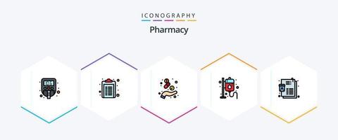 pacote de ícones de 25 linhas preenchidas de farmácia, incluindo doença. medicina. cápsula. saúde. medicina vetor