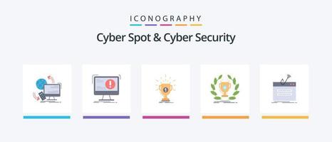 cyber spot e cyber security flat 5 icon pack incluindo login. fraude. computador. vitória. prêmio. design de ícones criativos vetor