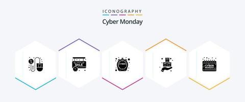 pacote de ícones de 25 glifos do cyber monday, incluindo sinal. ciber. loja online. desconto. oferecer vetor