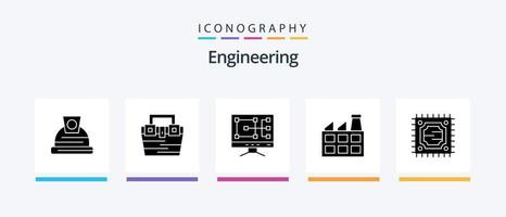 pacote de ícones de glifo 5 de engenharia, incluindo . microchip. computador. CPU. fábrica. design de ícones criativos vetor