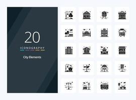 ícone de glifo sólido de 20 elementos da cidade para apresentação vetor