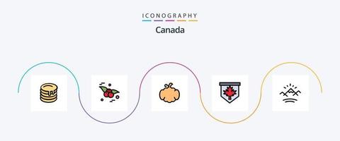 Linha do Canadá cheia de pacote de 5 ícones planos, incluindo sol. montanhas. dia das Bruxas. o sinal. folha vetor