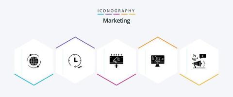 pacote de ícones de 25 glifos de marketing, incluindo . marketing. Painel publicitário. áudio. marketing vetor