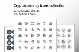 conjunto de ícones de criptomoeda de linha fina vetor