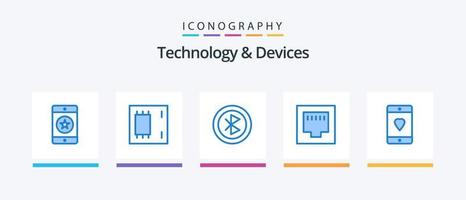 pacote de ícones de 5 dispositivos azuis, incluindo porta. cabo. mainboard. compartilhamento. dispositivos. design de ícones criativos vetor