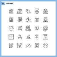 pacote de ícones vetoriais de estoque de 25 sinais e símbolos de linha para engrenagem de interface do usuário chamar elementos de design de vetores editáveis de construção básica