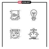 pacote de interface do usuário de 4 cores planas básicas de linha preenchida do documento gráfico de luz de lâmpada de animal de estimação elementos de design de vetores editáveis