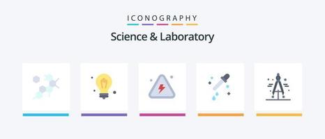 pacote de ícones de ciência plana 5, incluindo . divisor. fogo. bússola. pipeta. design de ícones criativos vetor