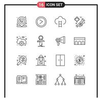 16 ícones criativos, sinais modernos e símbolos de engrenagem, louvor, carreira, prêmio, alto-falante, elementos editáveis de design vetorial vetor