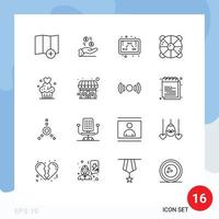 conjunto de 16 sinais de símbolos de ícones de interface do usuário modernos para bolo, mar, química, resgate, praia, elementos de design de vetores editáveis
