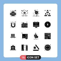conjunto moderno de pictograma de 16 glifos sólidos de elementos de design de vetores editáveis de vidro de usuário de praia de grupo de homem