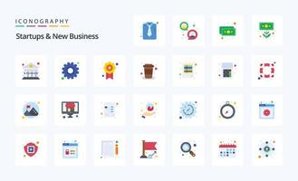 25 startups e novos pacotes de ícones de cores planas de negócios vetor