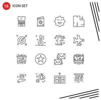 grupo de símbolos de ícone universal de 16 contornos modernos de esquema de objetivo plano muçulmano emojis elementos de design de vetores editáveis