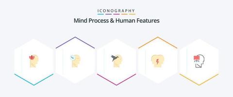 processo mental e recursos humanos 25 pacote de ícones planos, incluindo teoria. mente. forma de imaginação. pessoas. conflito vetor