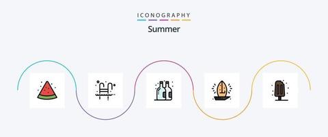 linha de verão cheia de pacote de ícones plana 5 incluindo sorvete. mar. Cerveja. barco a vela. náutico vetor