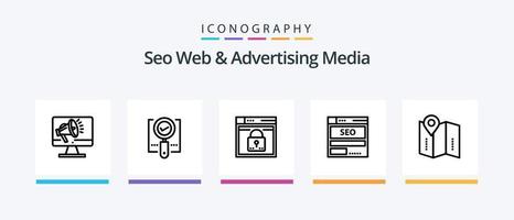 pacote de ícones seo web e publicidade media line 5 incluindo conectar. Conecte-se. rede. layout. chave. design de ícones criativos vetor