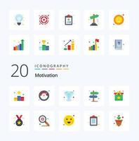 Pacote de ícones de cores planas de 20 motivações, como prêmio de presente de recompensa, localização certa vetor