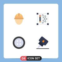 4 ícones criativos, sinais e símbolos modernos de trabalho de configuração de boné, edição de costura, elementos de design de vetores editáveis