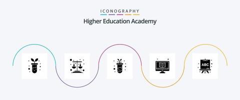 pacote de ícones do glifo 5 da academia, incluindo aprendizado. abc. estudar. monitor. estudar vetor