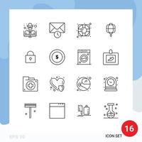 pacote de interface de usuário de 16 contornos básicos de salva-vidas de bloqueio de moeda twitter elementos de design de vetor editável chinês