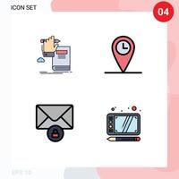 4 símbolos de sinais de cor plana de linha preenchida universal de mensagem de educação progresso localização design elementos de design de vetores editáveis