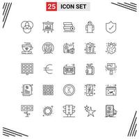 conjunto de 25 sinais de símbolos de ícones de interface do usuário modernos para elementos de design de vetor editável de segurança de armas de chá de xícara