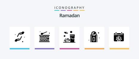Pacote de ícones do Glyph 5 do Ramadã, incluindo muçulmano. festival . kareem. Comida. design de ícones criativos vetor