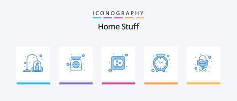 Pacote de ícones azul 5 para itens domésticos, incluindo mesa. eletricidade. ver. relógio. design de ícones criativos vetor