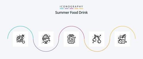 pacote de ícones de linha 5 de comida de verão, incluindo bebida. cereja. morango. fruta. Comida vetor