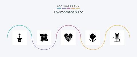 ambiente e pacote de ícones eco glifo 5, incluindo verão. floresta. ecológico verde. ambiente. coração vetor