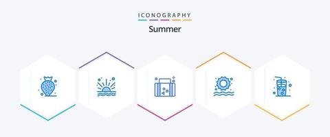 verão 25 pacote de ícones azul incluindo suco. de praia. mala. natação. de praia vetor