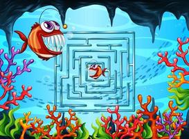 jogo de labirinto no modelo de tema subaquático vetor