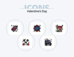 linha de dia dos namorados cheia de ícones pack 5 design de ícones. mundo. Curti. coração. coração. caminhão vetor