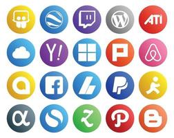 20 pacotes de ícones de mídia social, incluindo anúncios de mira, pesquisa, adsense, google allo vetor