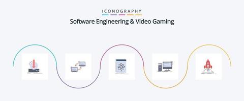 engenharia de software e pacote de ícones planos de 5 jogos de vídeo, incluindo jogos. computador. rede. Ciência. desenvolvedor vetor