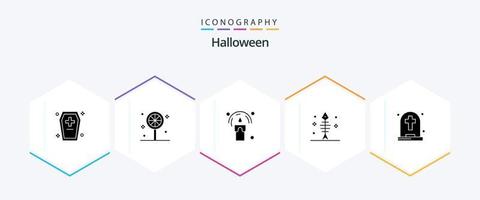 pacote de ícones de 25 glifos do dia das bruxas, incluindo fantasma. frutos do mar. vela. dia das Bruxas. osso vetor