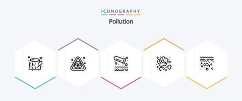 pacote de ícones de 25 linhas de poluição, incluindo . poluição. tubo. óleo. dióxido de carbono vetor