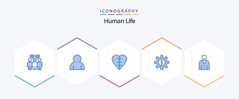 pacote de ícones humanos 25 azuis, incluindo interface. avatar. coração humano. risco. gestão vetor