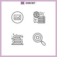 4 ícones criativos, sinais e símbolos modernos de livros de imagens interface do usuário, biblioteca de hospedagem, elementos de design de vetores editáveis