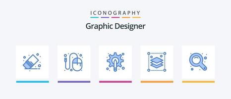 pacote de ícones azul 5 do designer gráfico, incluindo camadas. copiar camadas. idéia. engrenagem. caneta. design de ícones criativos vetor