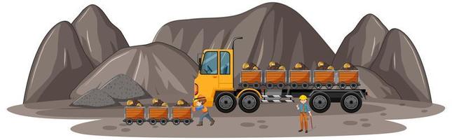 cena de mineração de carvão com caminhão de construção vetor
