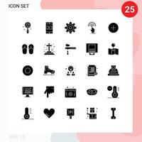 pacote de linha vetorial editável de 25 glifos sólidos simples de contato twitter destino analítico de vídeo elementos de design vetorial editáveis vetor