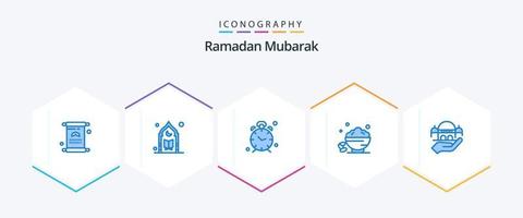Pacote de ícones azuis do Ramadã 25, incluindo doce. prato. oração. alerta. relógio vetor