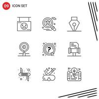 conjunto de 9 sinais de símbolos de ícones de interface do usuário modernos para propriedade de marca proprietário de tinta direitos autorais elementos de design de vetores editáveis