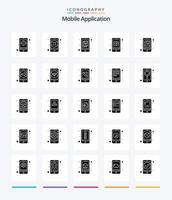 aplicativo móvel criativo pacote de ícones pretos sólidos de 25 glifos, como livro. interação. aplicativo. culculater. aplicativo vetor