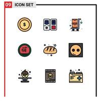 conjunto de 9 sinais de símbolos de ícones de interface do usuário modernos para alimentos, panificação, carrinho de compras, padaria, bangladeshi, elementos de design de vetores editáveis