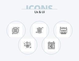 ux e ui line icon pack 5 design de ícone. portfólio. definições. artigo. procurar. motor vetor