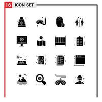 16 ícones criativos, sinais modernos e símbolos de sinais de assistência técnica, banheiro de computadores, amor, elementos de design vetorial editáveis vetor