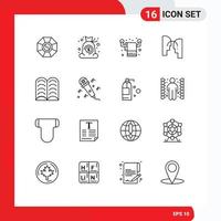 16 sinais de contorno universal, símbolos de transferência de educação, limpeza, mente, cérebro, elementos de design de vetores editáveis